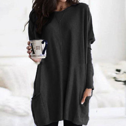 Oversized Tunic Sweater | Womens Crew Neck Knit | Patch Pockets | Relaxed Winter Style | Nova Muse