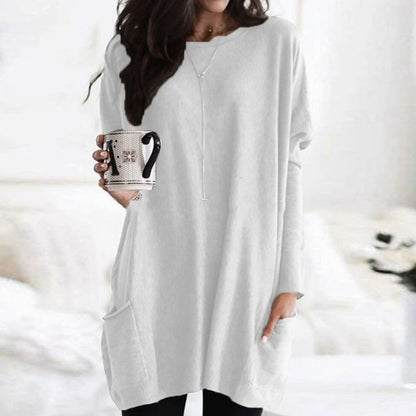 Oversized Tunic Sweater | Womens Crew Neck Knit | Patch Pockets | Relaxed Winter Style | Nova Muse