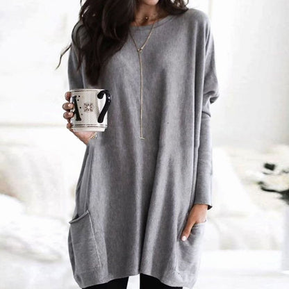 Oversized Tunic Sweater | Womens Crew Neck Knit | Patch Pockets | Relaxed Winter Style | Nova Muse