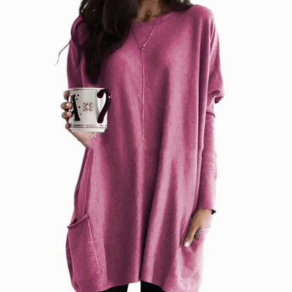 Oversized Tunic Sweater | Womens Crew Neck Knit | Patch Pockets | Relaxed Winter Style | Nova Muse