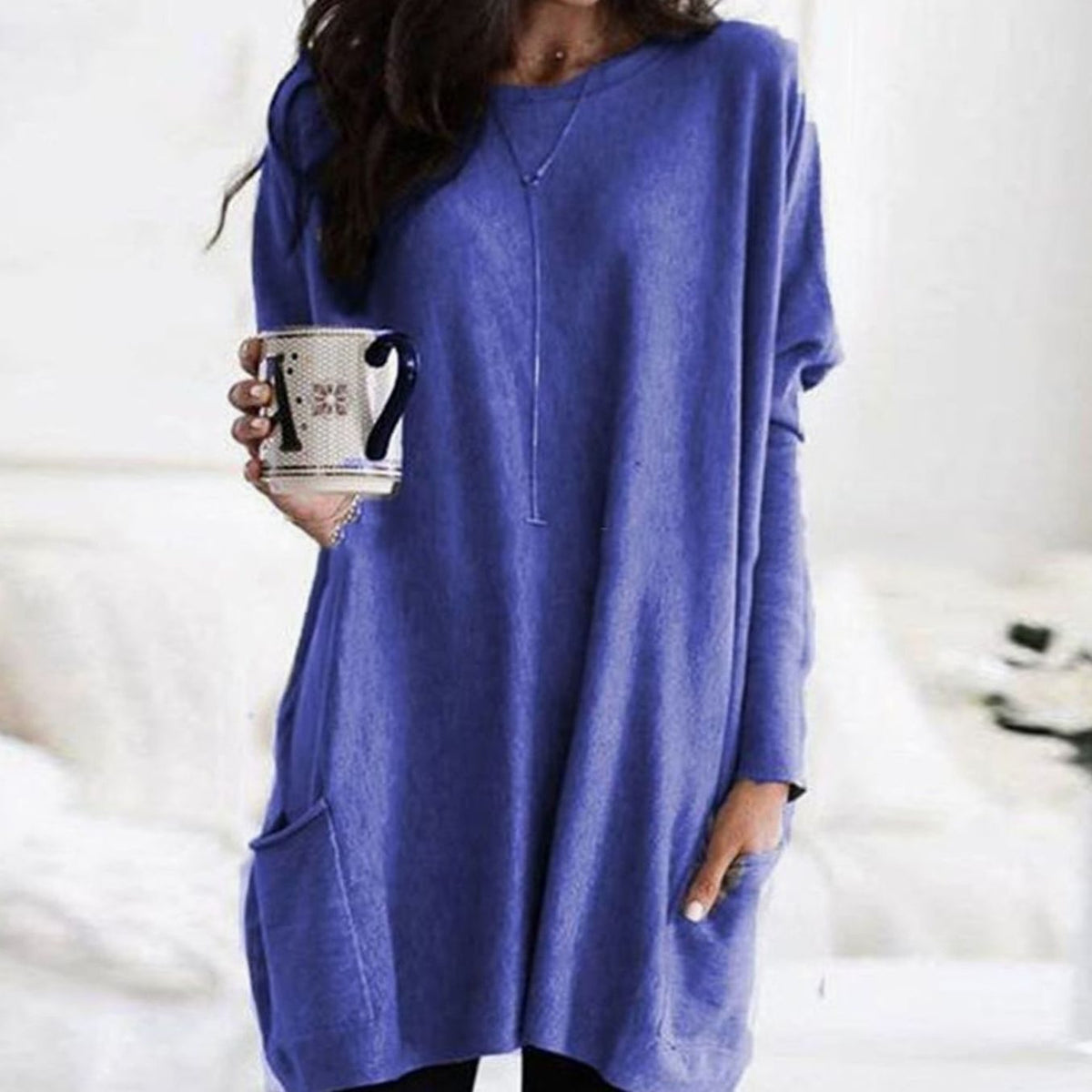 Oversized Tunic Sweater | Womens Crew Neck Knit | Patch Pockets | Relaxed Winter Style | Nova Muse