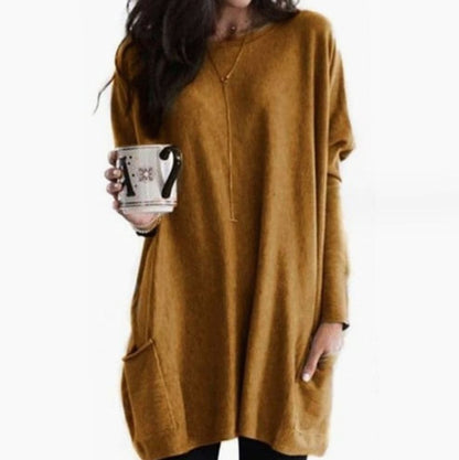 Oversized Tunic Sweater | Womens Crew Neck Knit | Patch Pockets | Relaxed Winter Style | Nova Muse