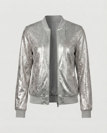 Shiny Bomber Jacket | Women | Zip Front | Lightweight Outerwear | Nova Muse