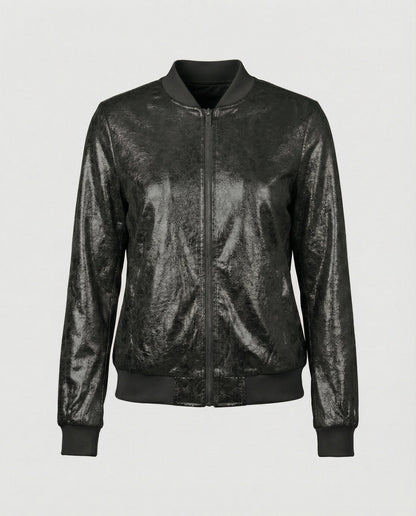 Shiny Bomber Jacket | Women | Zip Front | Lightweight Outerwear | Nova Muse