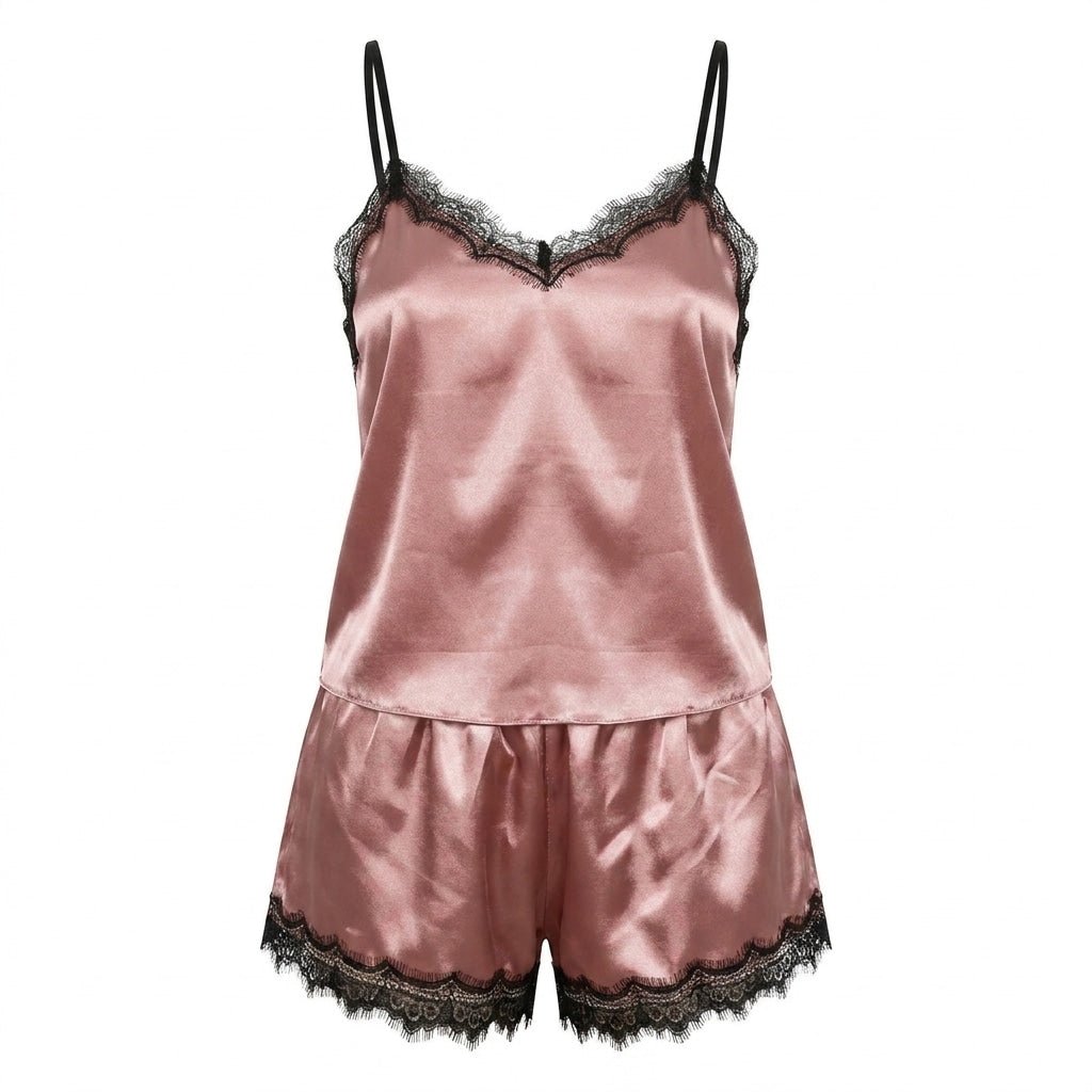 Satin Lace Trim Pyjama Set | Women | Cami & Shorts | Adjustable Straps | Nova Muse