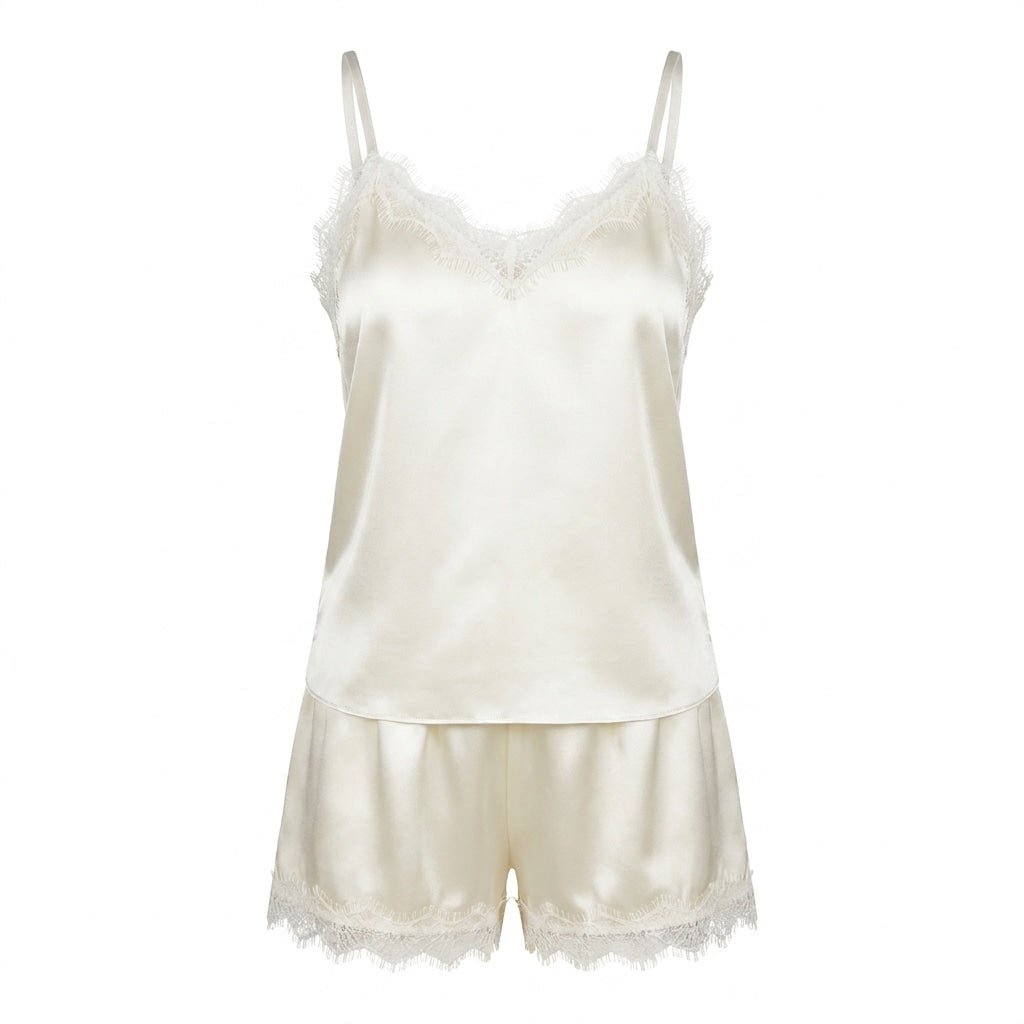 Satin Lace Trim Pyjama Set | Women | Cami & Shorts | Adjustable Straps | Nova Muse