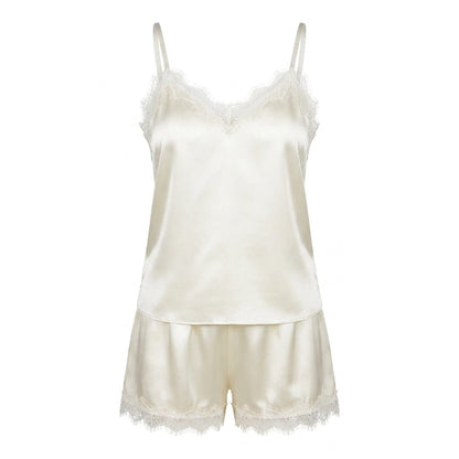 Satin Lace Trim Pyjama Set | Women | Cami & Shorts | Adjustable Straps | Nova Muse