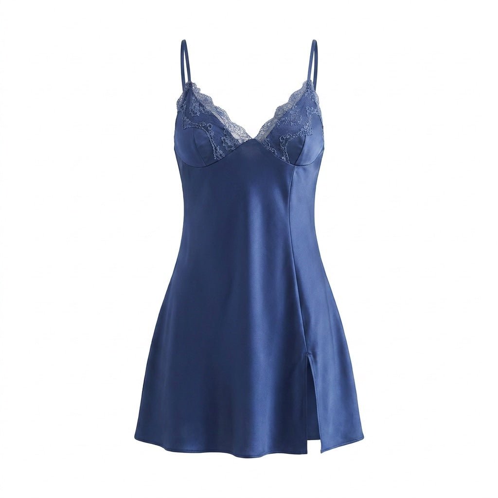 Satin Lace Trim Chemise | Side Slit Nightdress | Elegant Lingerie | Nova Muse