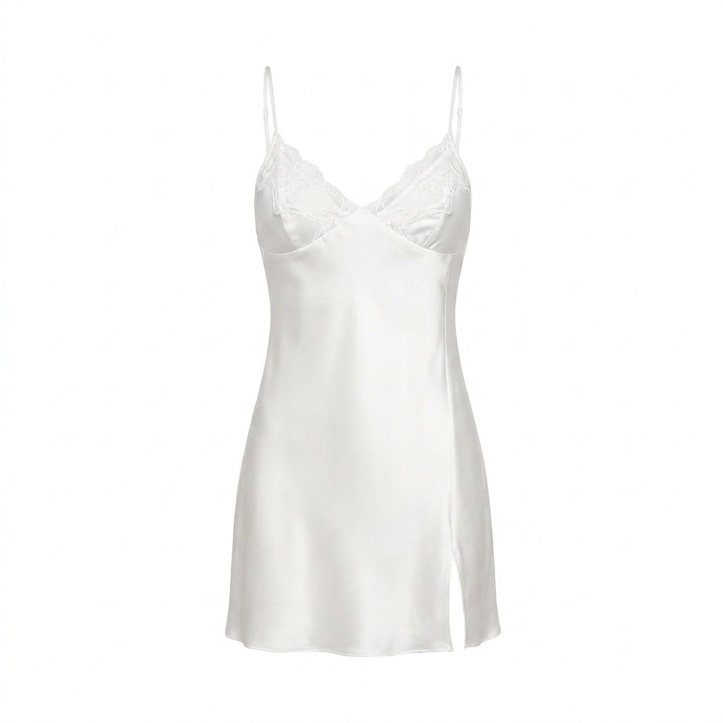 Satin Lace Trim Chemise | Side Slit Nightdress | Elegant Lingerie | Nova Muse