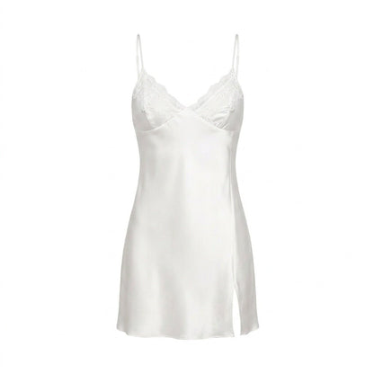 Satin Lace Trim Chemise | Side Slit Nightdress | Elegant Lingerie | Nova Muse