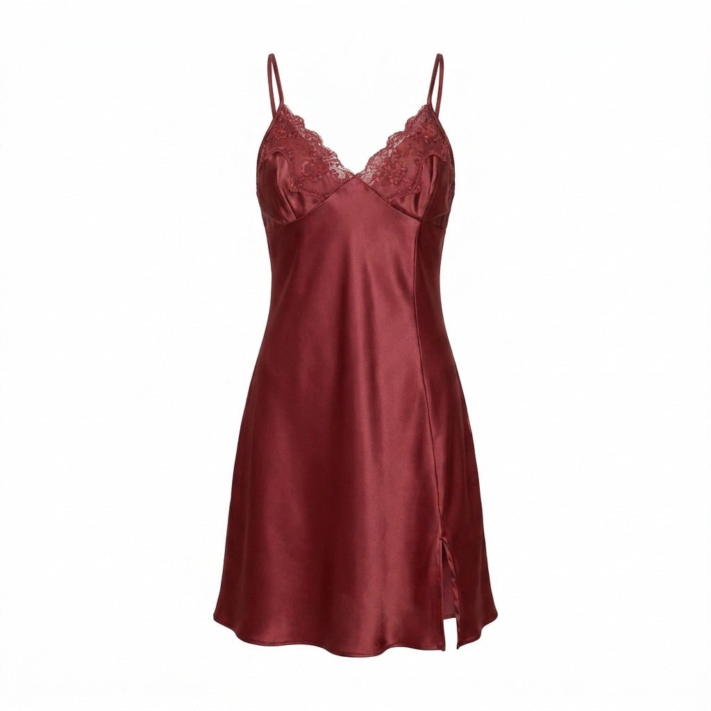 Satin Lace Trim Chemise | Side Slit Nightdress | Elegant Lingerie | Nova Muse