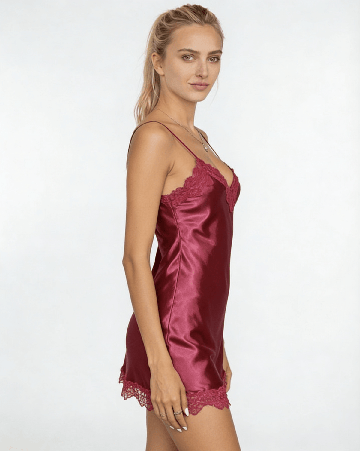 Satin Lace Trim Strappy Chemise | Elegant Lingerie Nightdress | Nova Muse