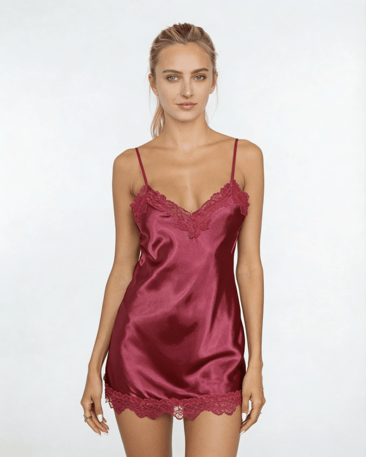 Satin Lace Trim Strappy Chemise | Elegant Lingerie Nightdress | Nova Muse