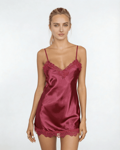 Satin Lace Trim Strappy Chemise | Elegant Lingerie Nightdress | Nova Muse