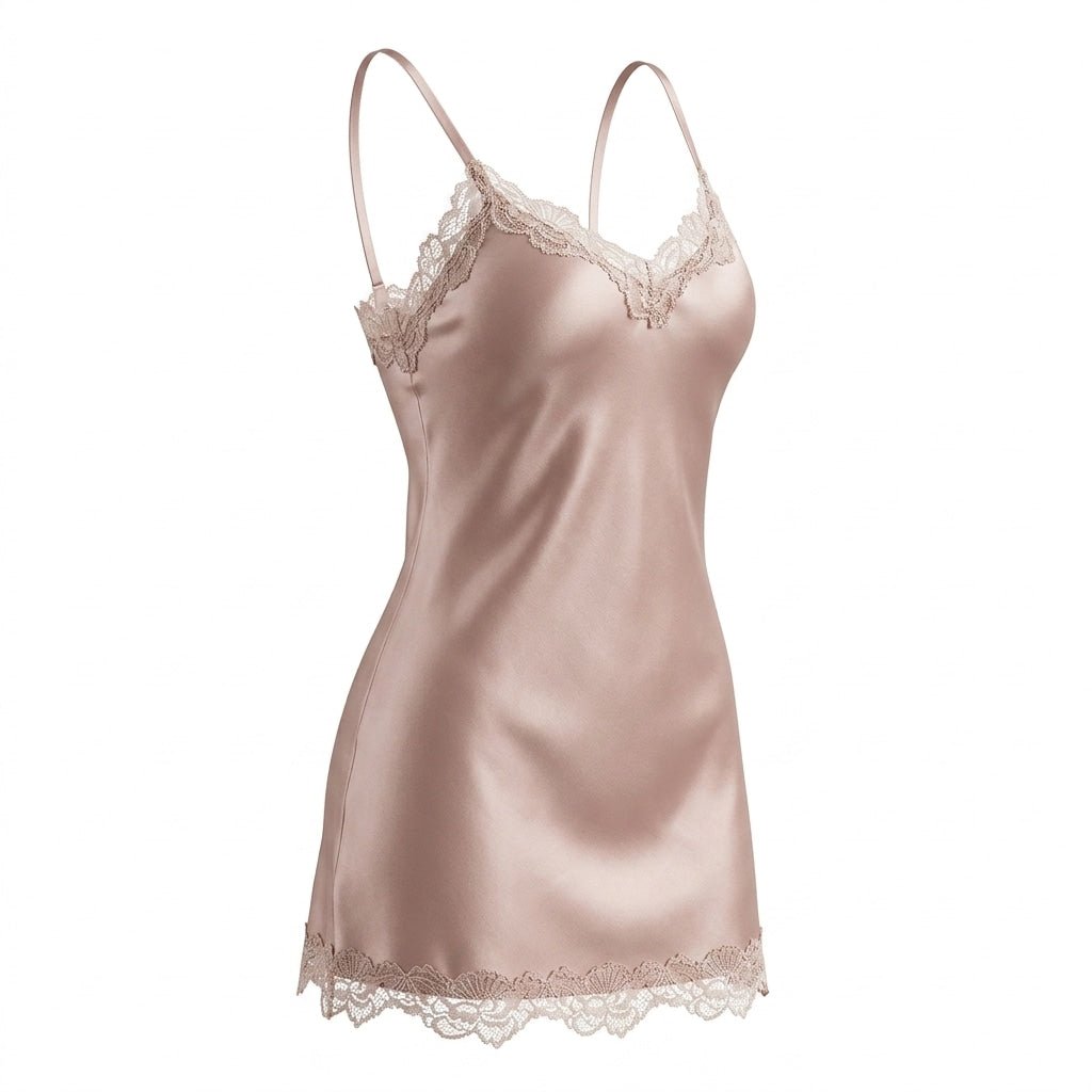 Satin Lace Trim Strappy Chemise | Elegant Lingerie Nightdress | Nova Muse