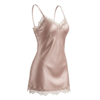 Satin Lace Trim Strappy Chemise | Elegant Lingerie Nightdress | Nova Muse
