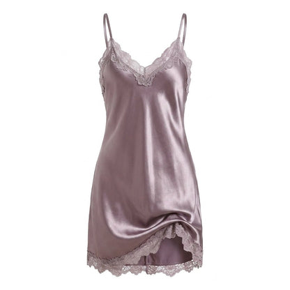 Satin Lace Trim Strappy Chemise | Elegant Lingerie Nightdress | Nova Muse