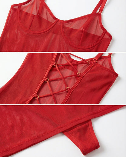 See Through Mesh Chemise | Thong Set | Sheer Lingerie Nightdress | Nova Muse