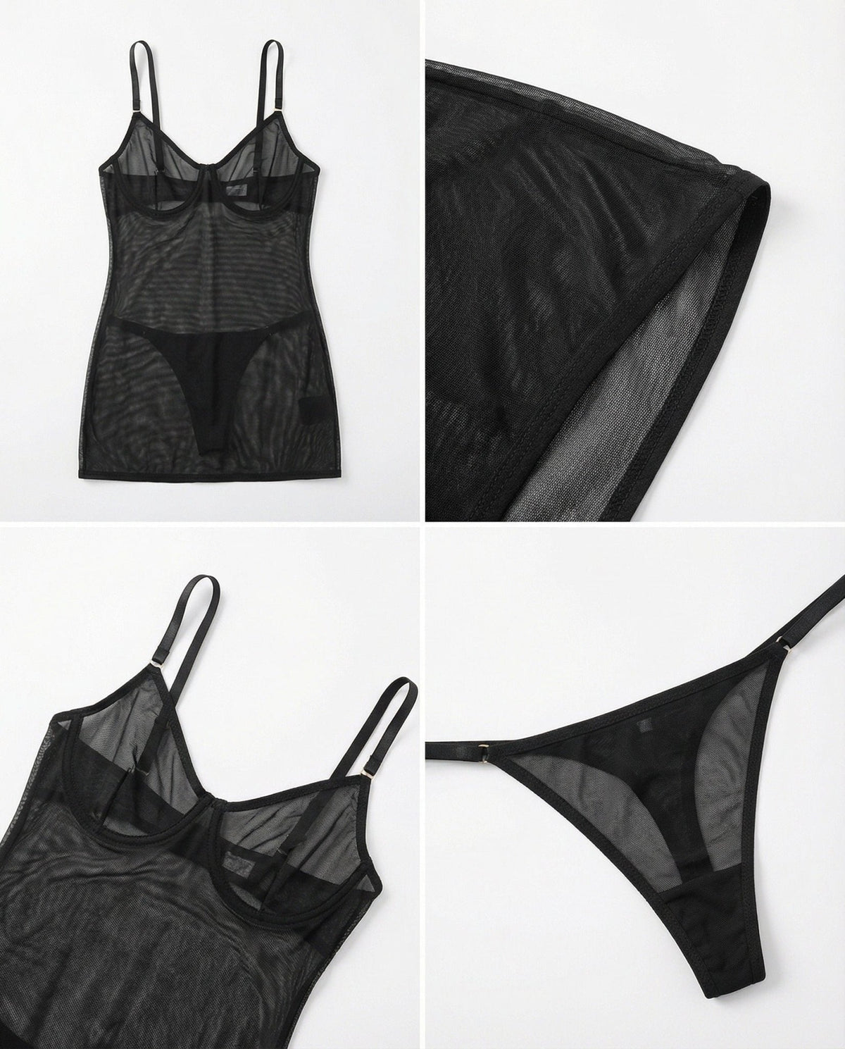 See Through Mesh Chemise | Thong Set | Sheer Lingerie Nightdress | Nova Muse