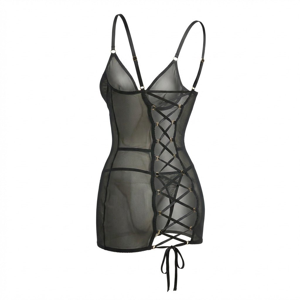See Through Mesh Chemise | Thong Set | Sheer Lingerie Nightdress | Nova Muse