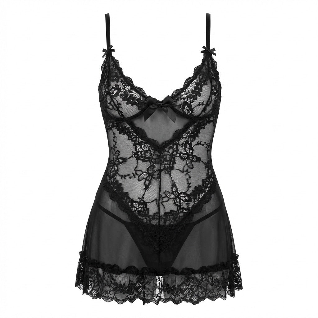 Sheer Mesh Lace Chemise | Women | G-String Set | Lingerie Nightdress | Nova Muse