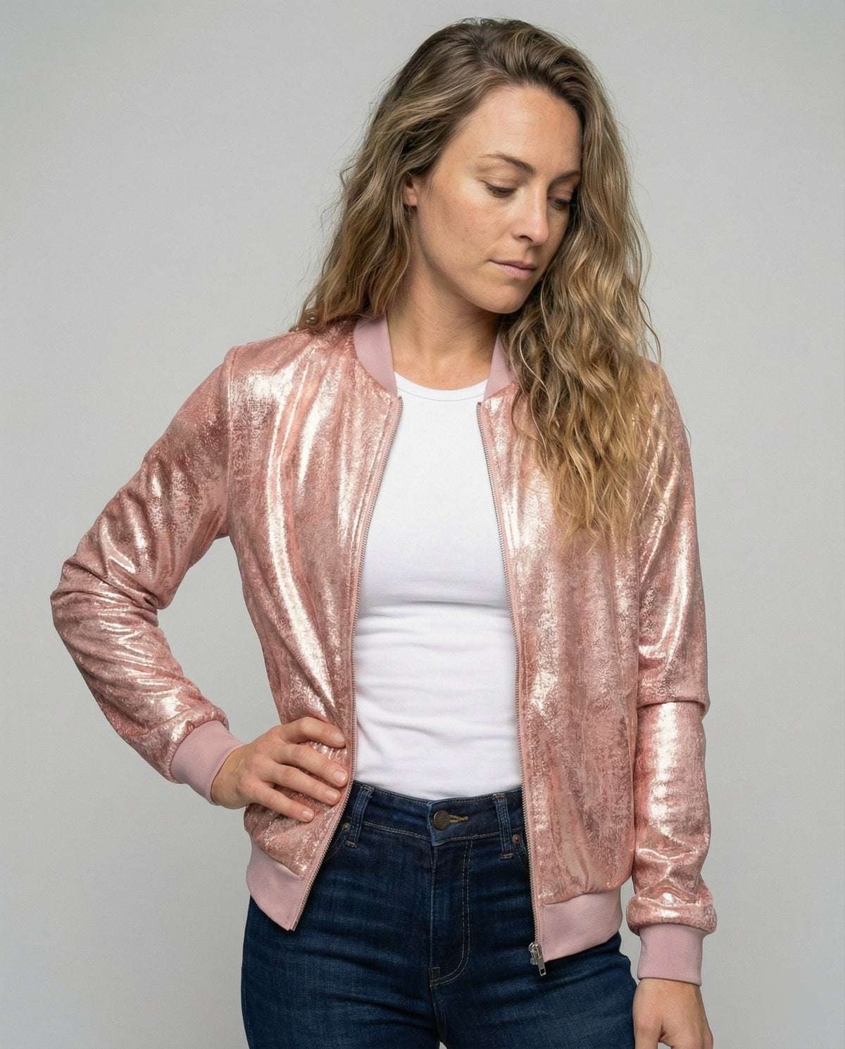 Shiny Bomber Jacket | Women | Zip Front | Lightweight Outerwear | Nova Muse